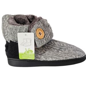 Heather Grey Knit Bootie Slippers Black Faux Suede Trim fits women 7 - 8 BNWT
